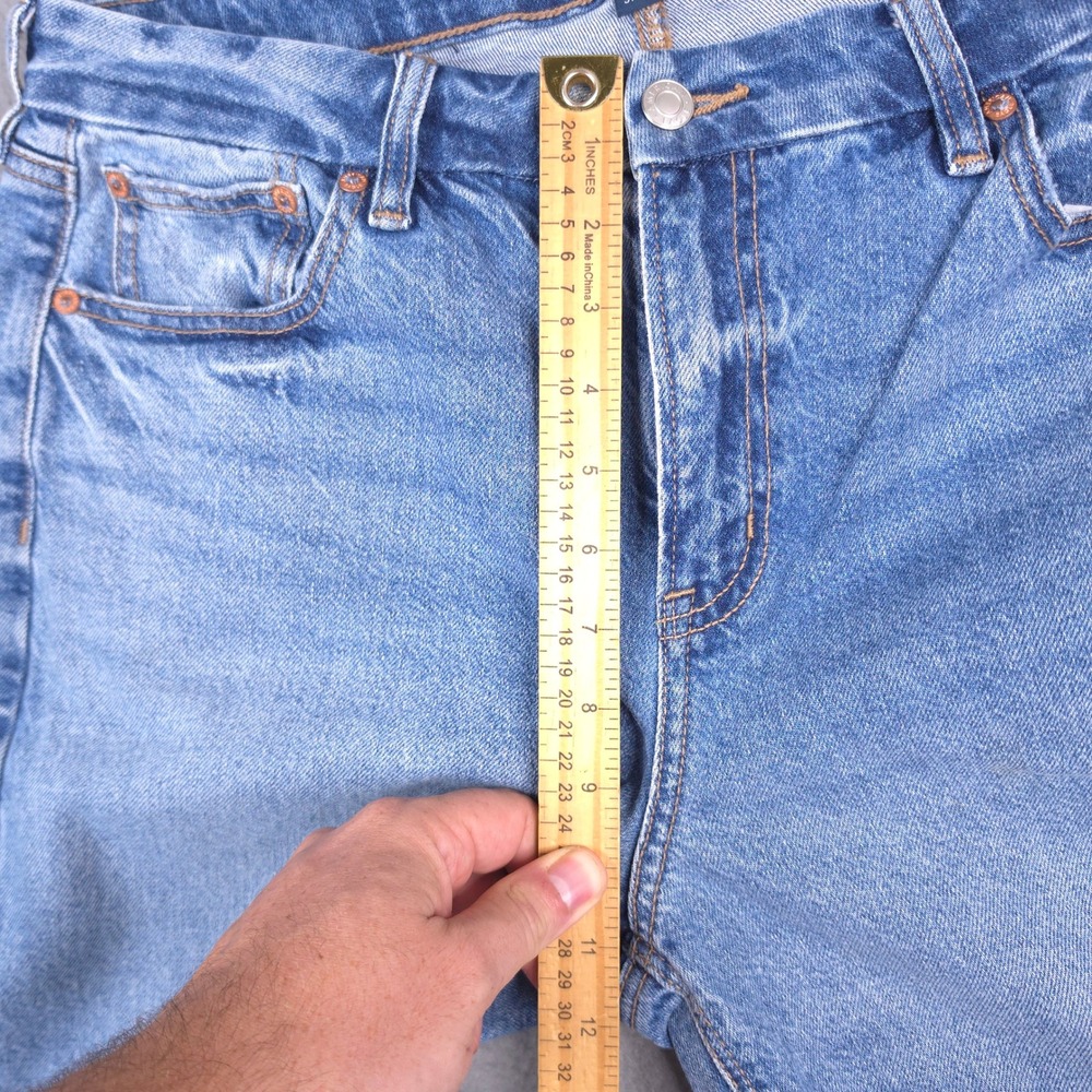 American Eagle Stovepipe Jeans High Rise Light Wash Blue 12 Raw Hem Strigid - Picture 8 of 11